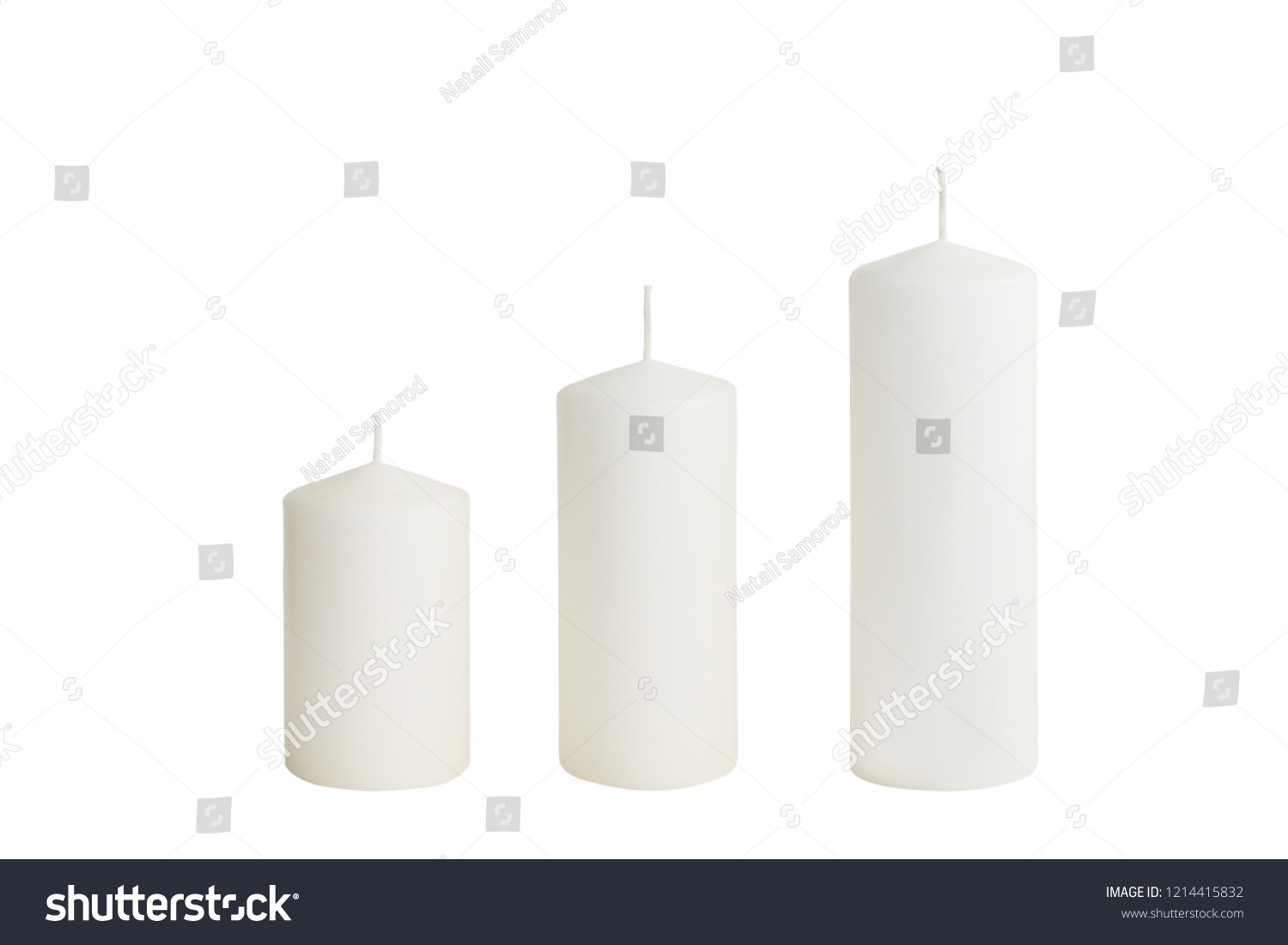 White candle on white background isolated. Set of wax candle. Christmas decor #1214415832