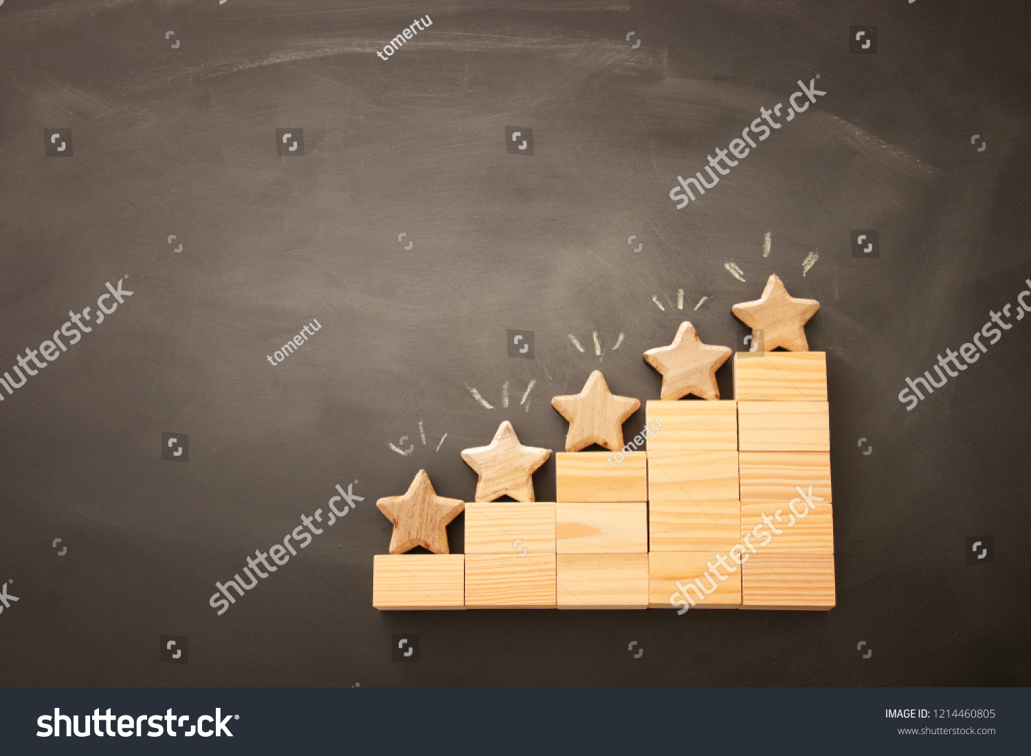 concept image of setting a five star goal. increase rating or ranking, evaluation and classification idea. Top view. Flat lay #1214460805
