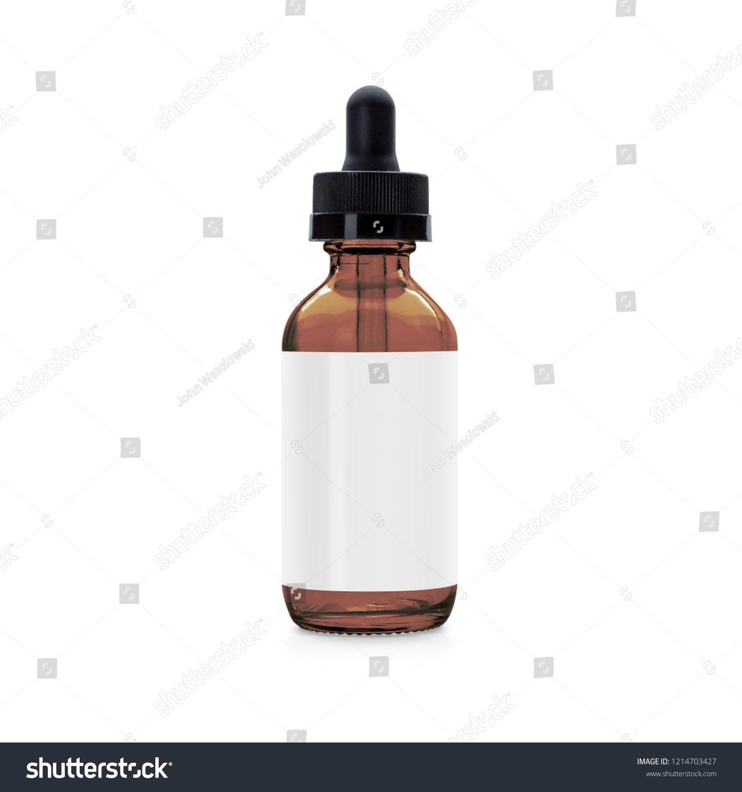 Amber tincture dropper bottle blank label isolated white background 30ml #1214703427