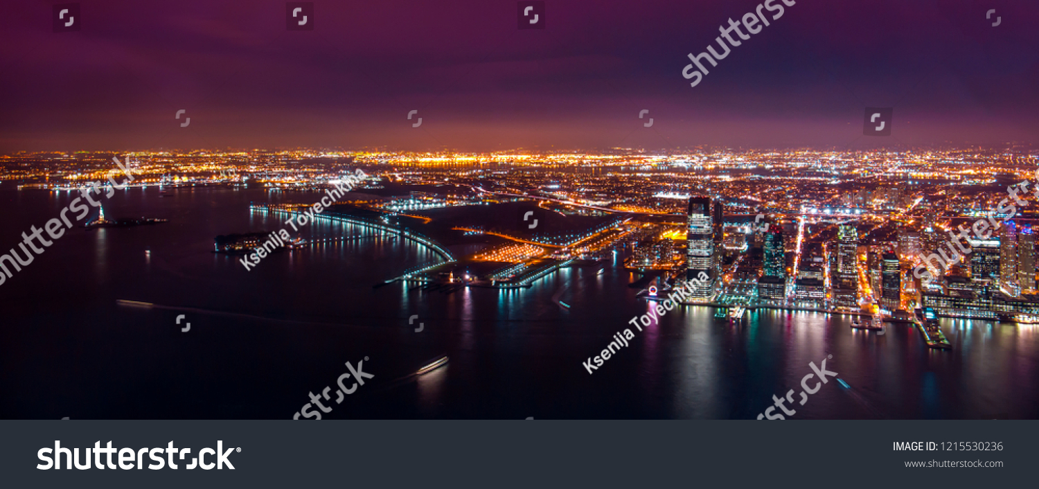 Amazing Panoramic Aerial View over New York City at Night #1215530236