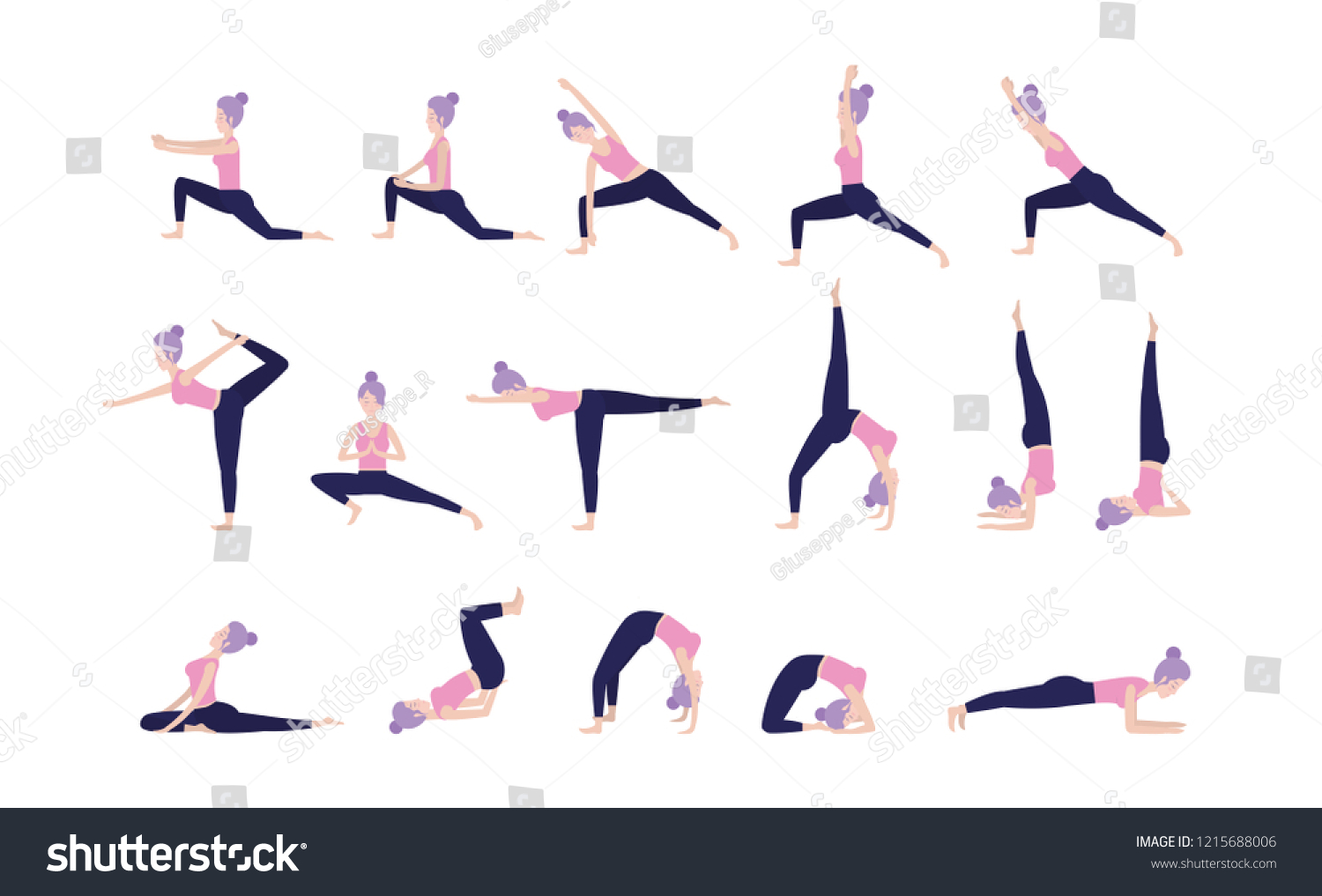 set woman practice yoga balance posture - Royalty Free Stock Vector ...