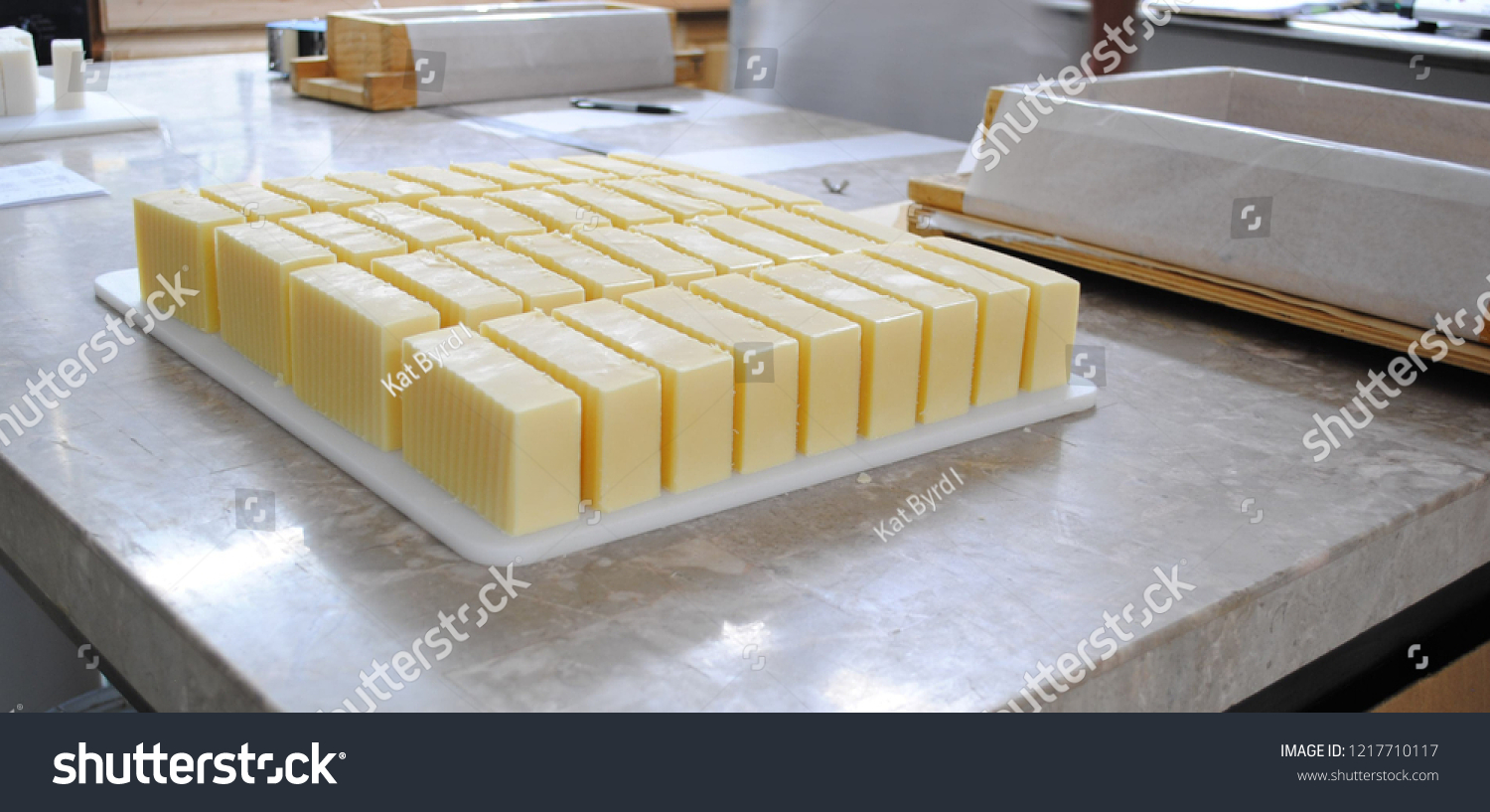 Cut Handmade Soap - Making Handmade Soap Inside the Soap Shop. Cut handmade soap on a table.   #1217710117
