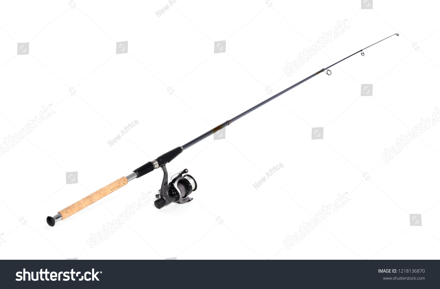 Modern fishing rod with reel on white background #1218136870