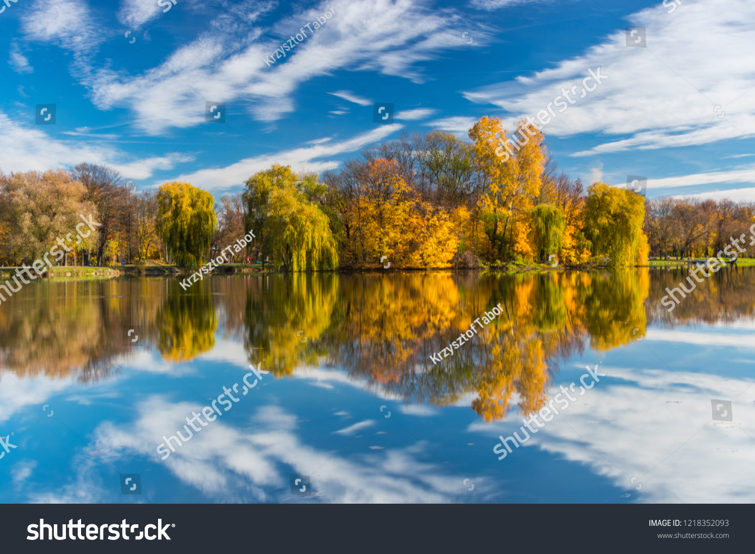 Golden Polish Autumn. The Nowa Huta Pond. Cracow. Poland #1218352093