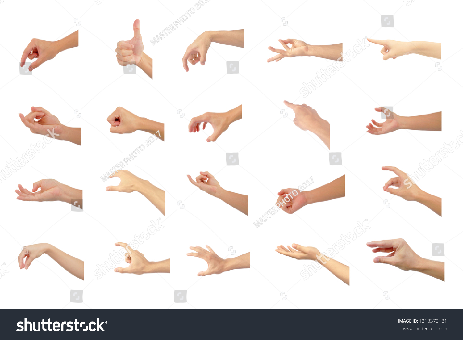 right hand collection multiple of Asian in gestures show are symbol isolated on white background #1218372181