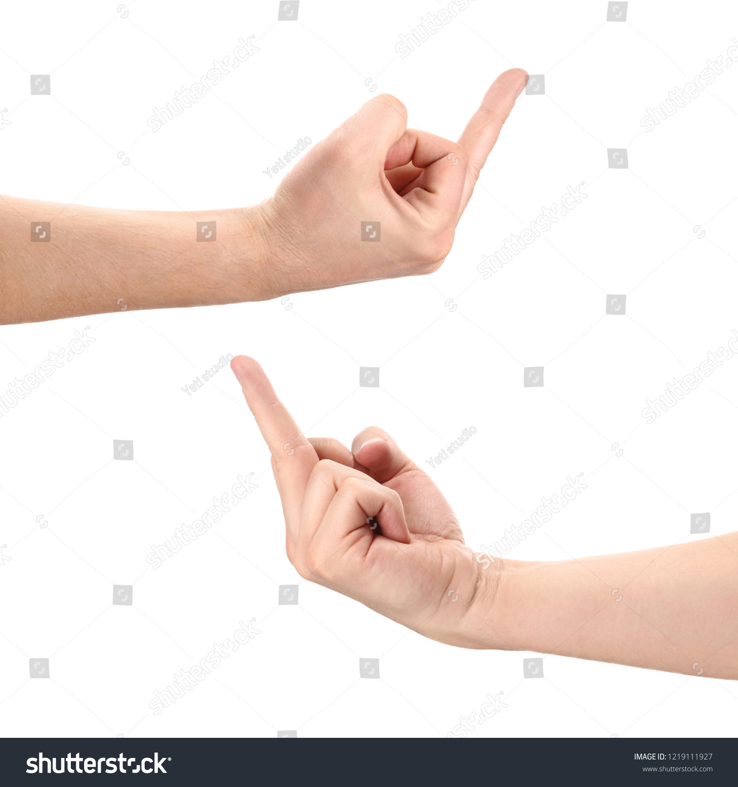 Hands showing rude gestures, isolated on white background #1219111927