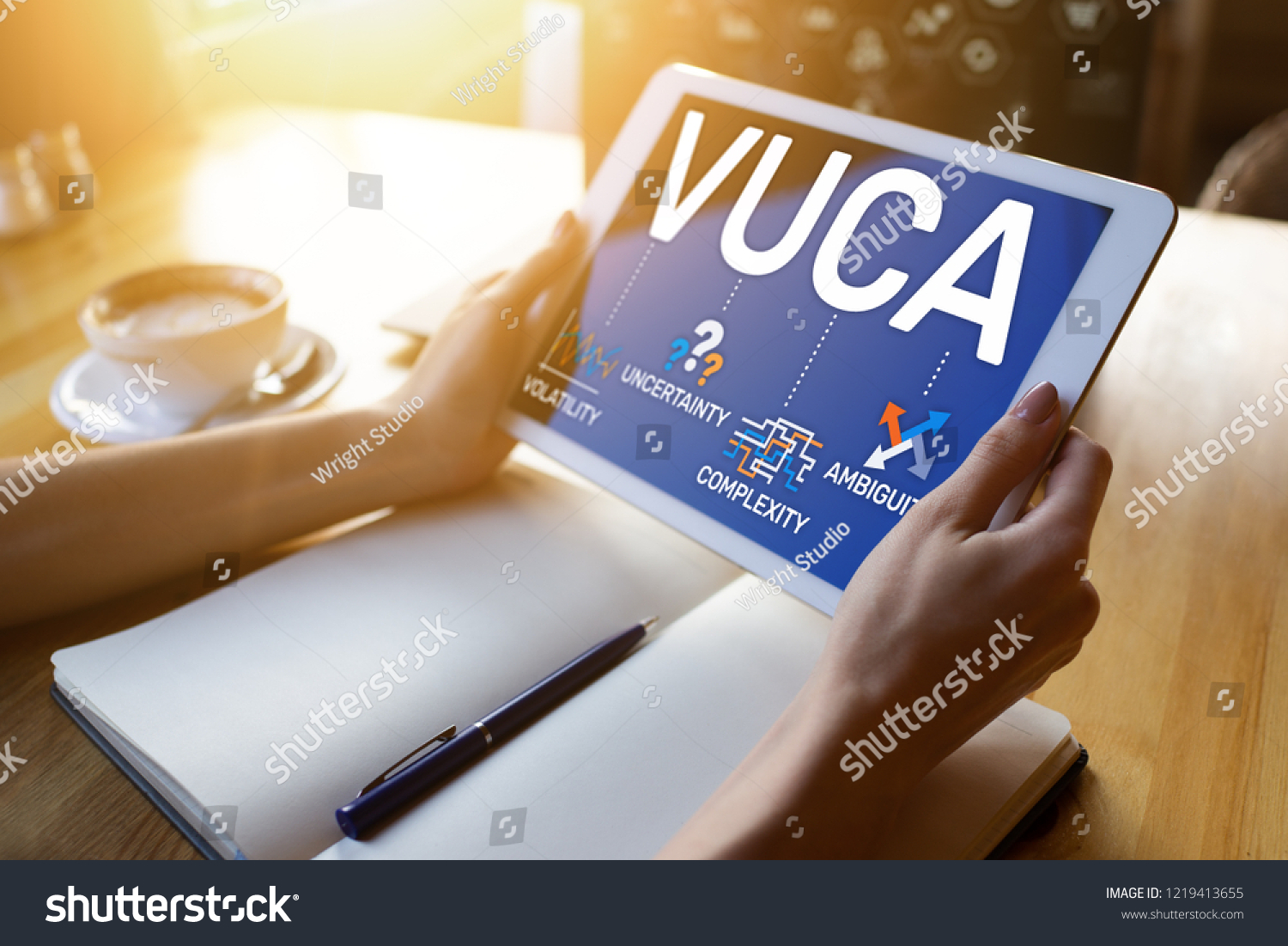 VUCA world concept on screen. Volatility, uncertainty, complexity, ambiguity. #1219413655