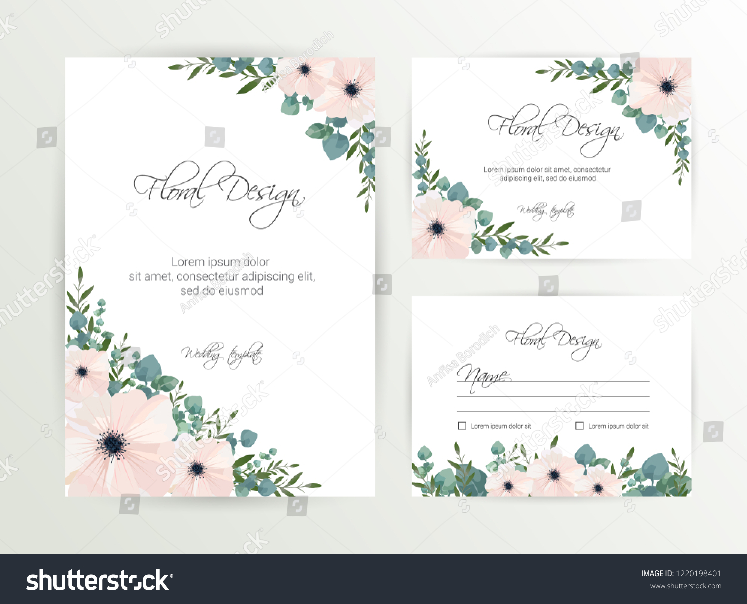 Banner on flower background. Wedding Invitation, modern card Design. Save the Date Card Templates Set with Greenery, Decorative Floral and Herbs Element. Vintage Botanical. eps 10 #1220198401