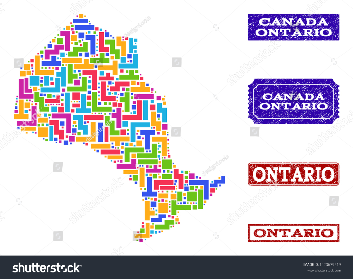 Mosaic brick style map of Ontario Province and - Royalty Free Stock ...