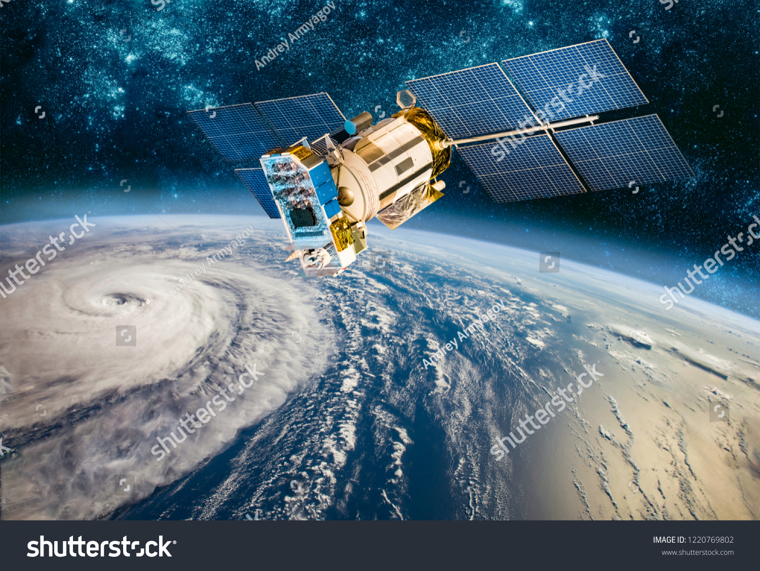 Space satellite monitoring from earth orbit weather from space, hurricane, Typhoon on planet earth. Elements of this image furnished by NASA. #1220769802