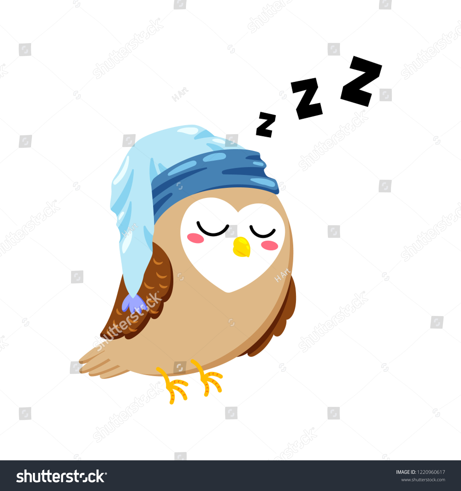 Cute Cartoon Vector Postcard With Sleeping Owl Royalty Free Stock