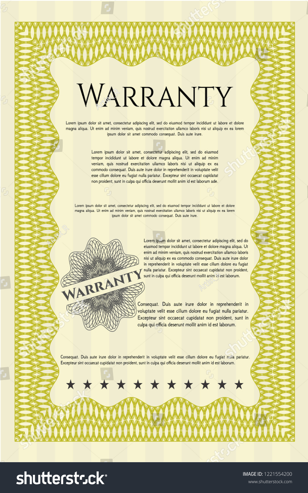 Yellow Warranty Certificate template. Money - Royalty Free Stock Vector ...