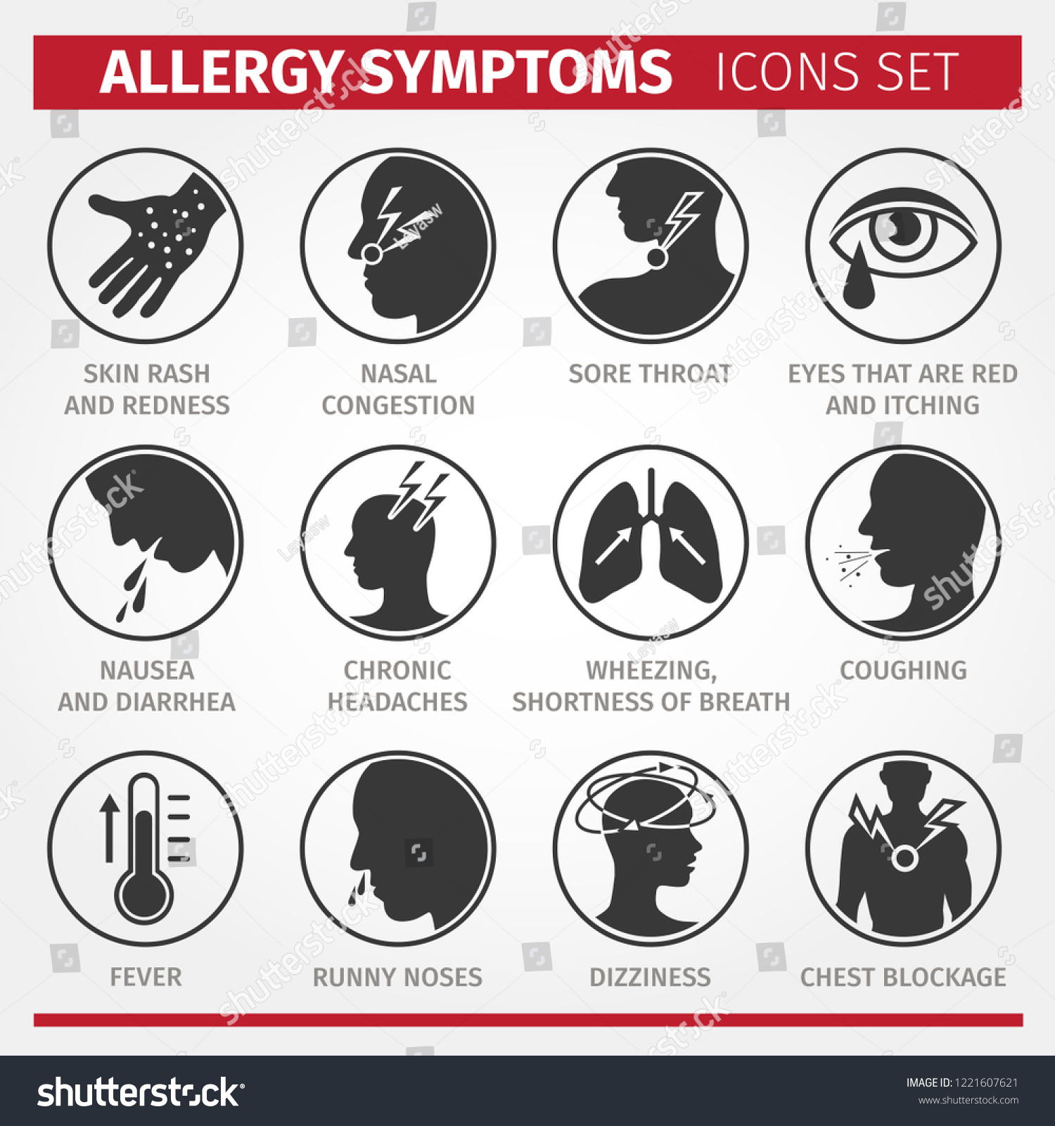 Signs And Symptoms Of Allergies Icons Set Royalty Free Stock Vector