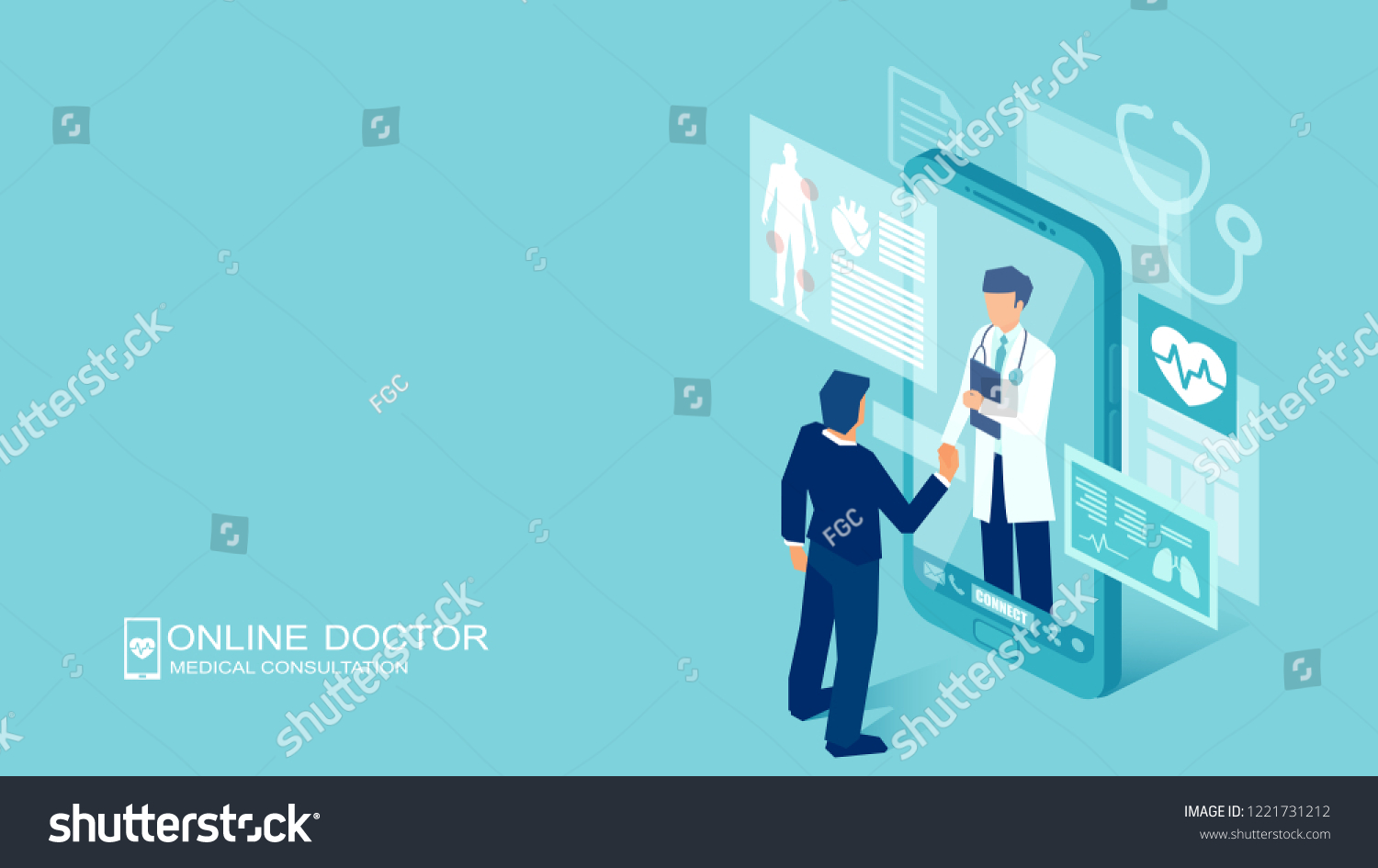 Vector of a patient meeting a doctor online using a smartphone technology, online medical consultation #1221731212