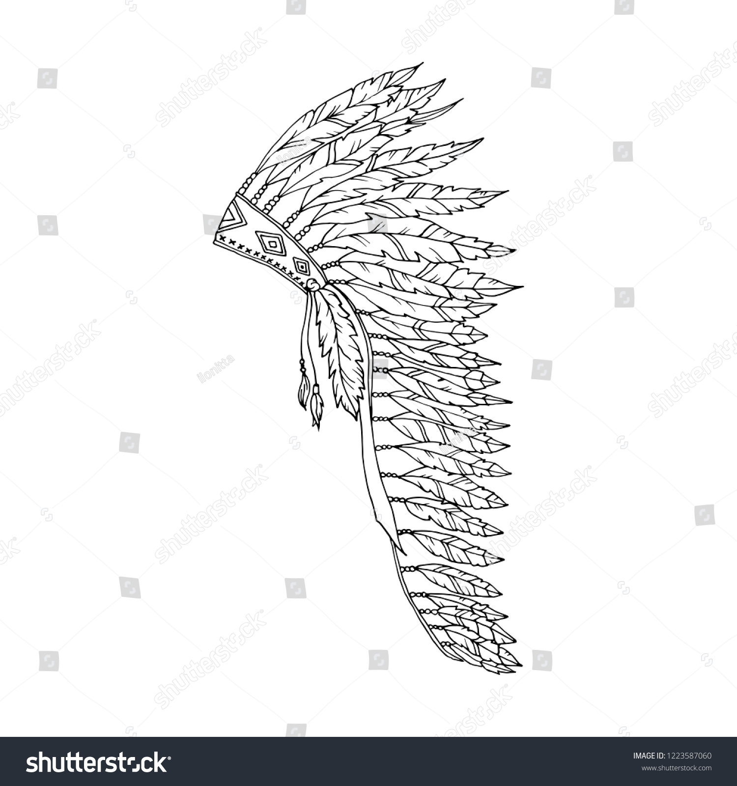 American Warbonnet Outline Drawing. Eagle - Royalty Free Stock Vector ...