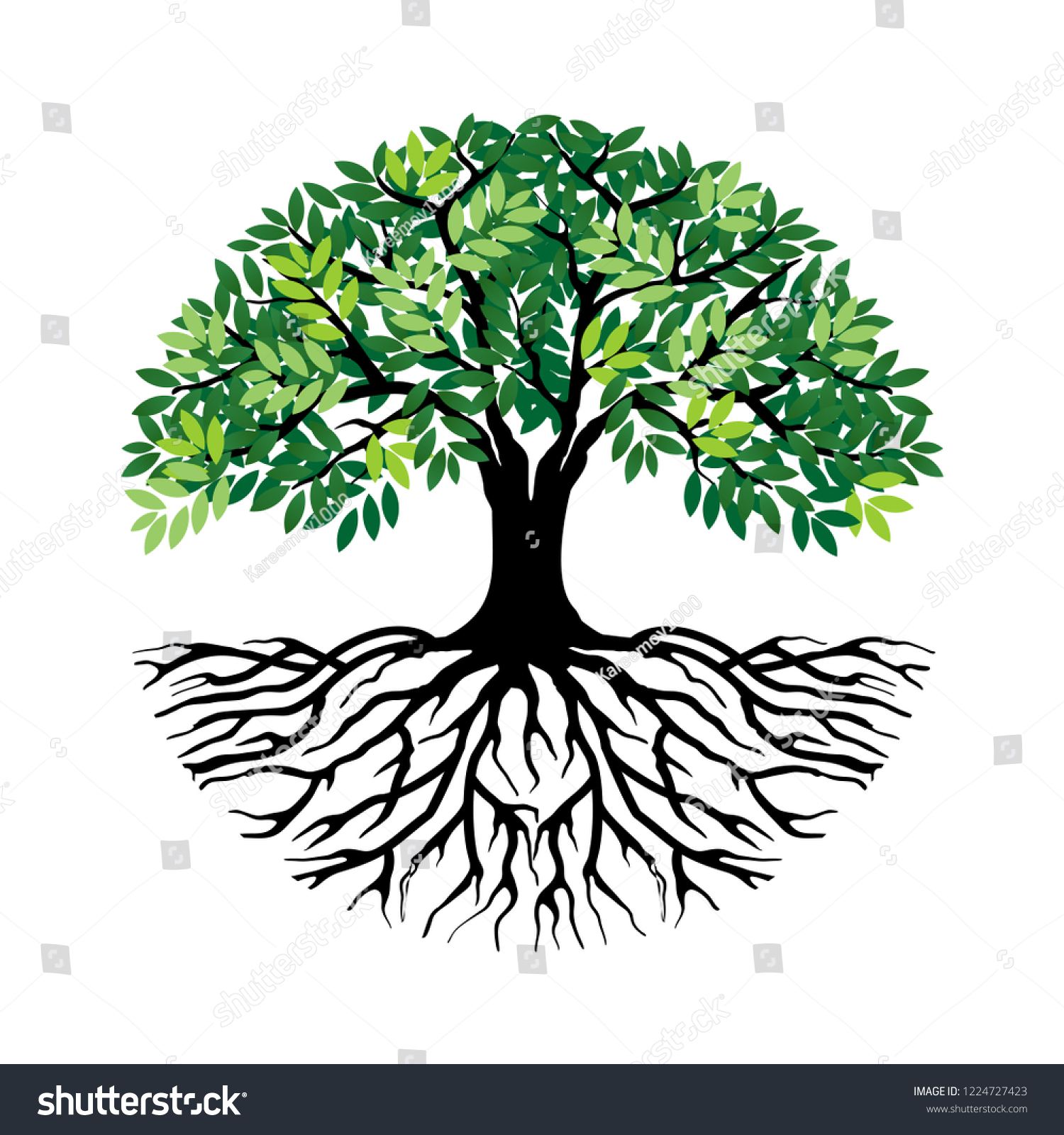 Tree and roots vector, tree with round shape #1224727423