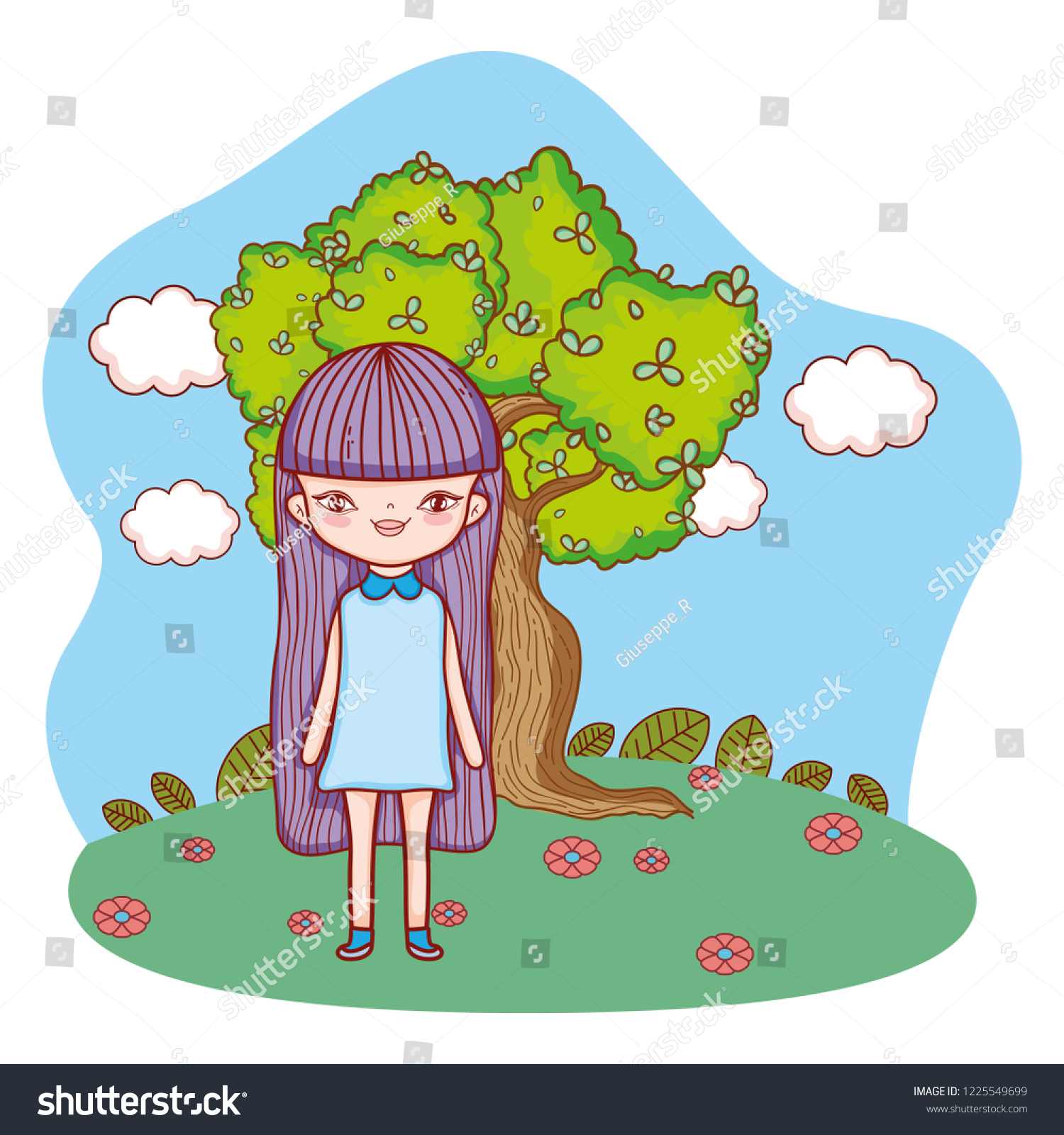 Girl Outdoors Cartoon Royalty Free Stock Vector 1225549699 7092