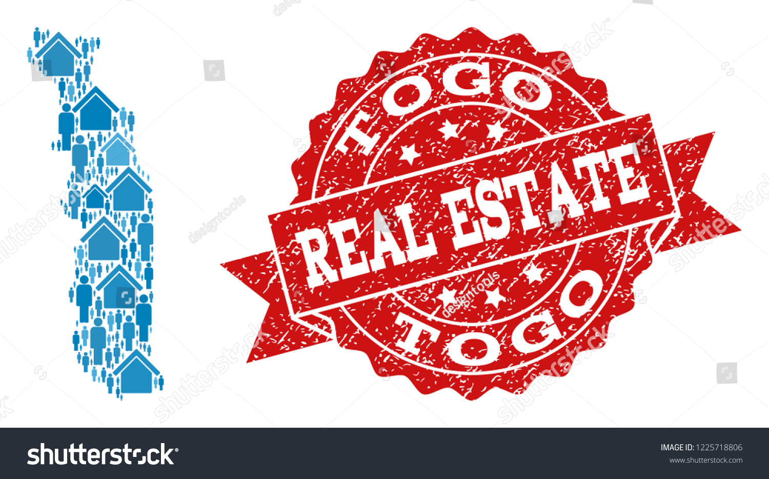 Real Estate collage of blue mosaic map of Togo Royalty Free Stock Vector 1225718806