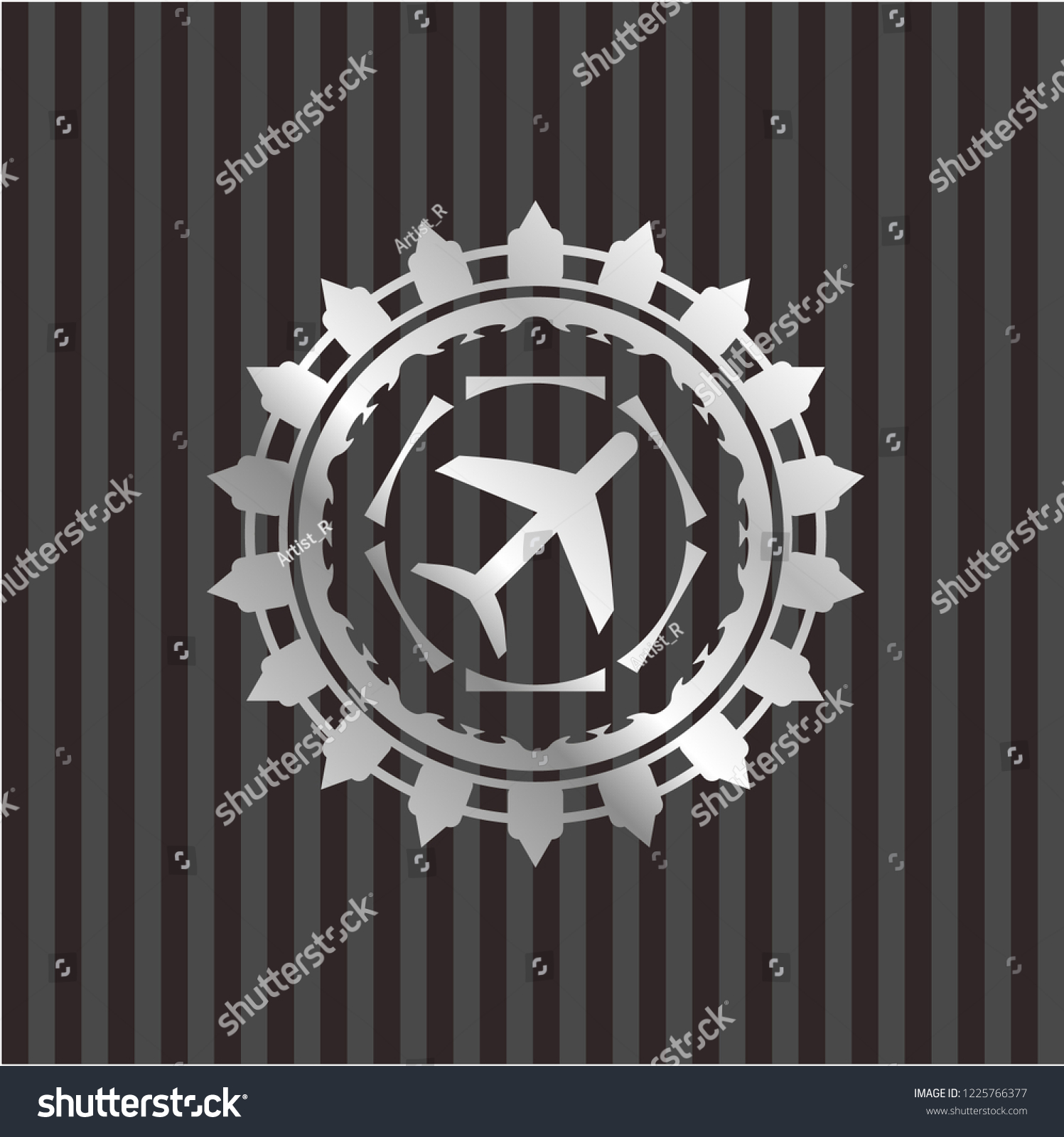 Plane Icon Inside Silver Badge Royalty Free Stock Vector 1225766377