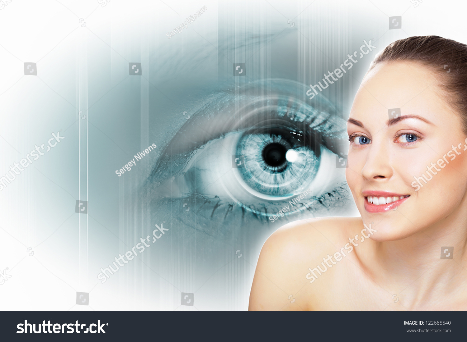 the Human eye on white background and female #122665540