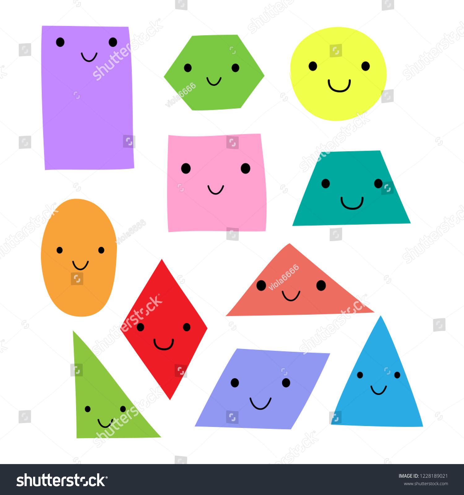 set of geometric shapes with smiles - Royalty Free Stock Vector ...