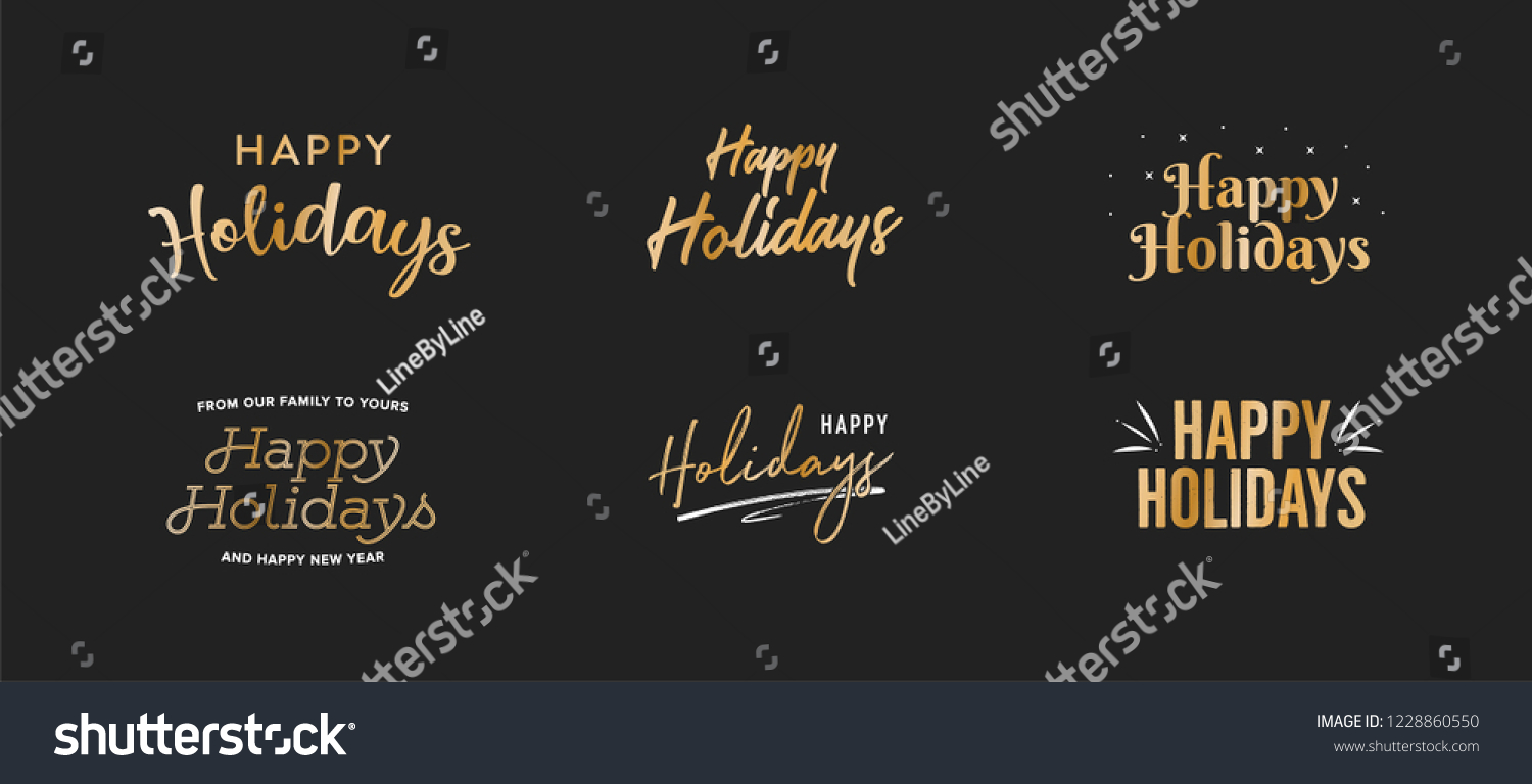 Happy Holidays Text, Happy Holidays Background, Christmas Text, Merry Christmas Text, Holiday Vector Text, Gold Vector Holiday Isolated Illustration #1228860550