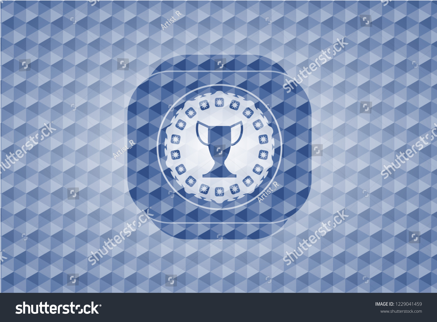 Trophy Icon Inside Blue Emblem With Geometric Royalty Free Stock