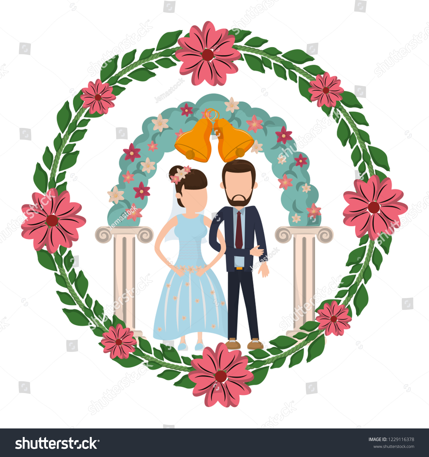 Couple Getting Married Cartoon Royalty Free Stock Vector 1229116378