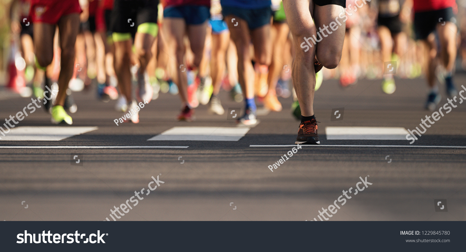 Marathon running race, large group of runners #1229845780
