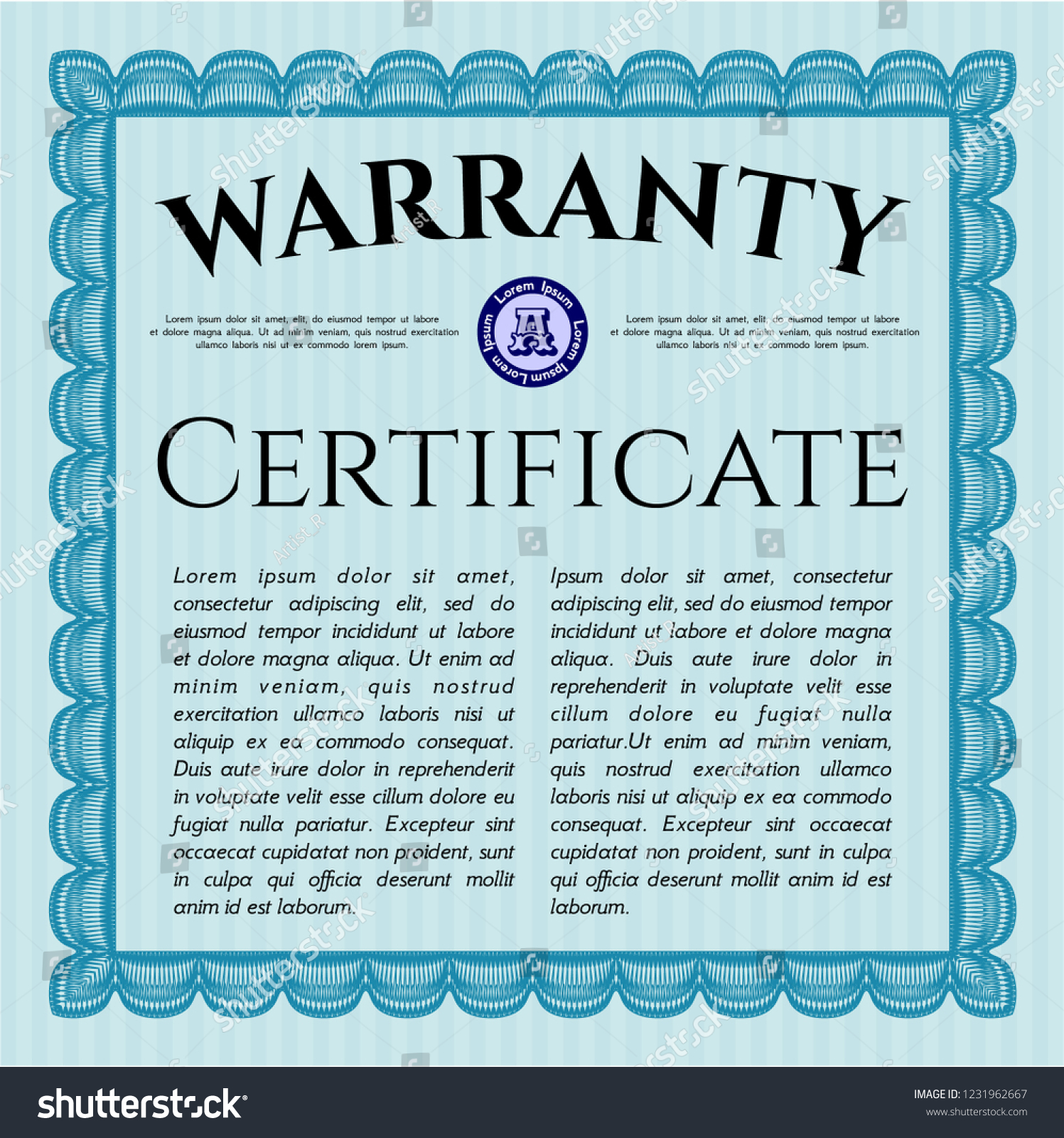 Light blue Warranty Certificate template. - Royalty Free Stock Vector ...