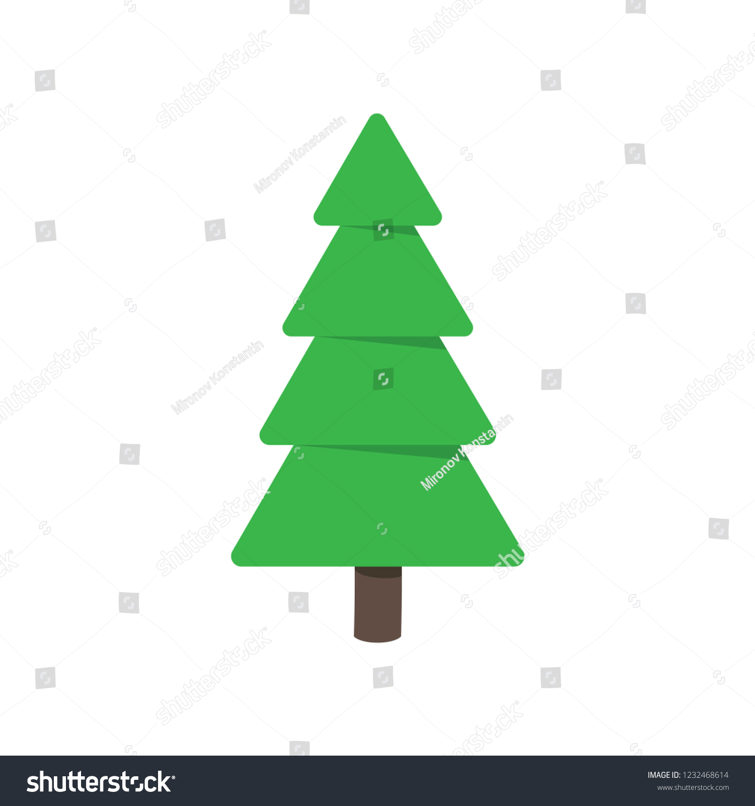 Christmas tree fir flat style design icon sign vector illustration. Symbol of family xmas holiday celebration isolated on white background.  Simple shape for holyday. Merry christmas, happy new year #1232468614