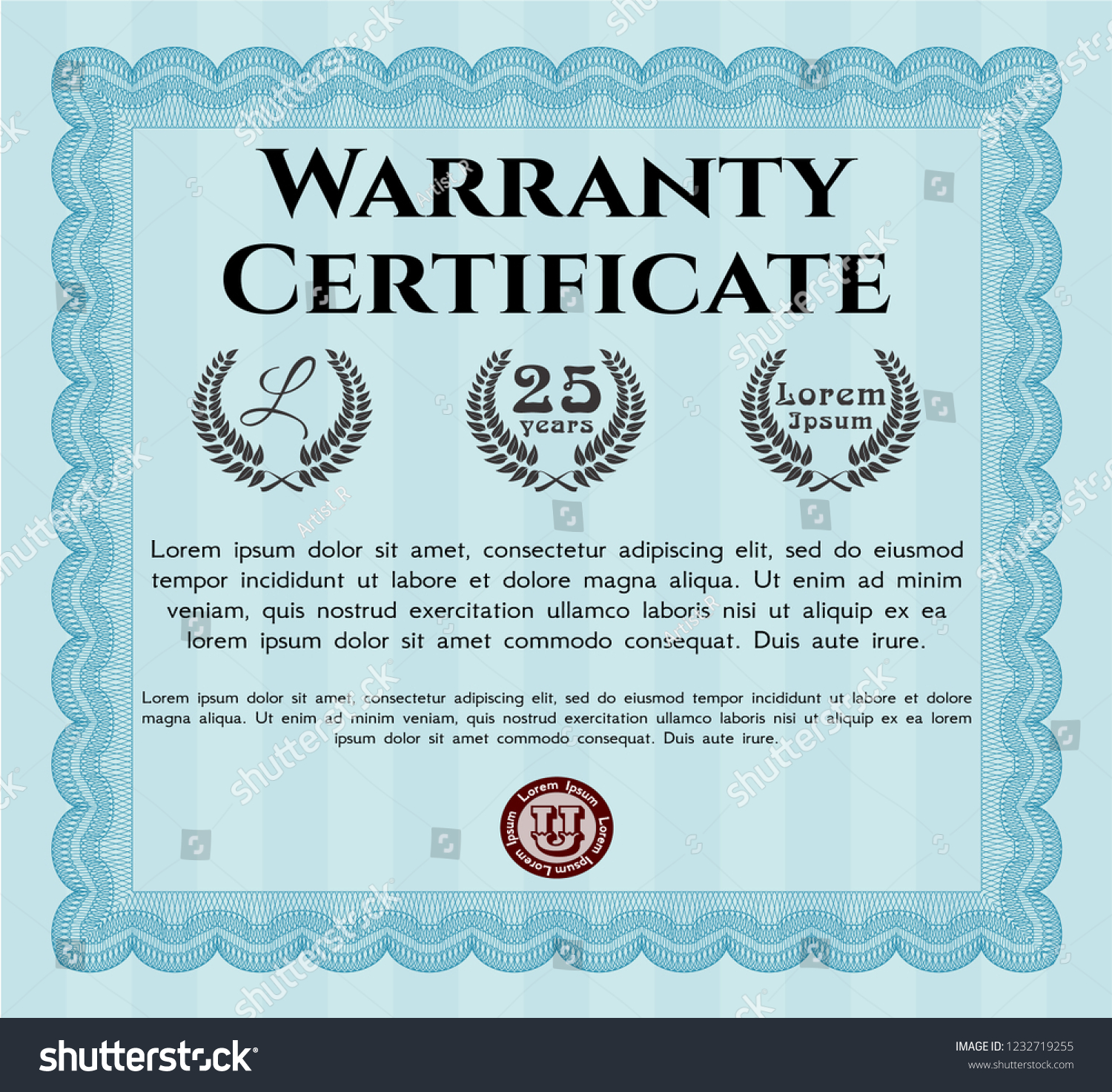 Light blue Formal Warranty Certificate template. - Royalty Free Stock ...