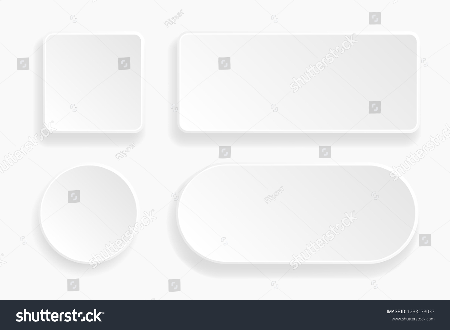 Web embossed 3d buttons. White blank 3d icons. Vector illustration #1233273037