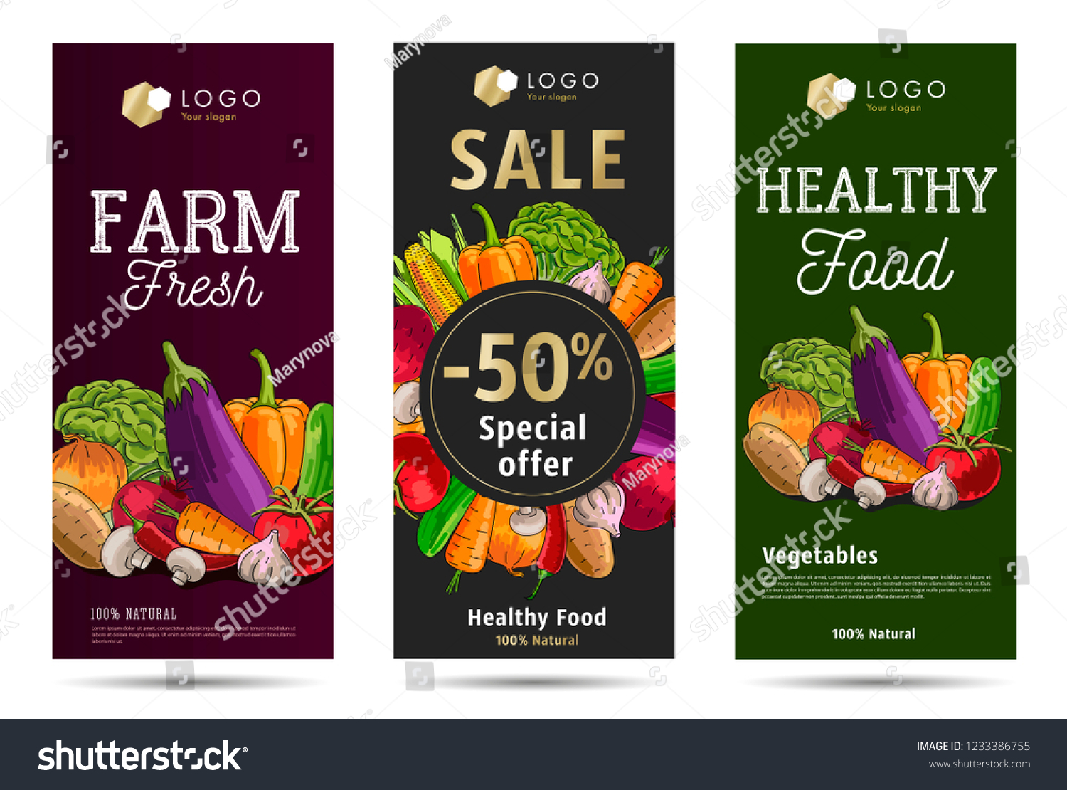 vegetables flyers set of templates with graphic - Royalty Free Stock ...