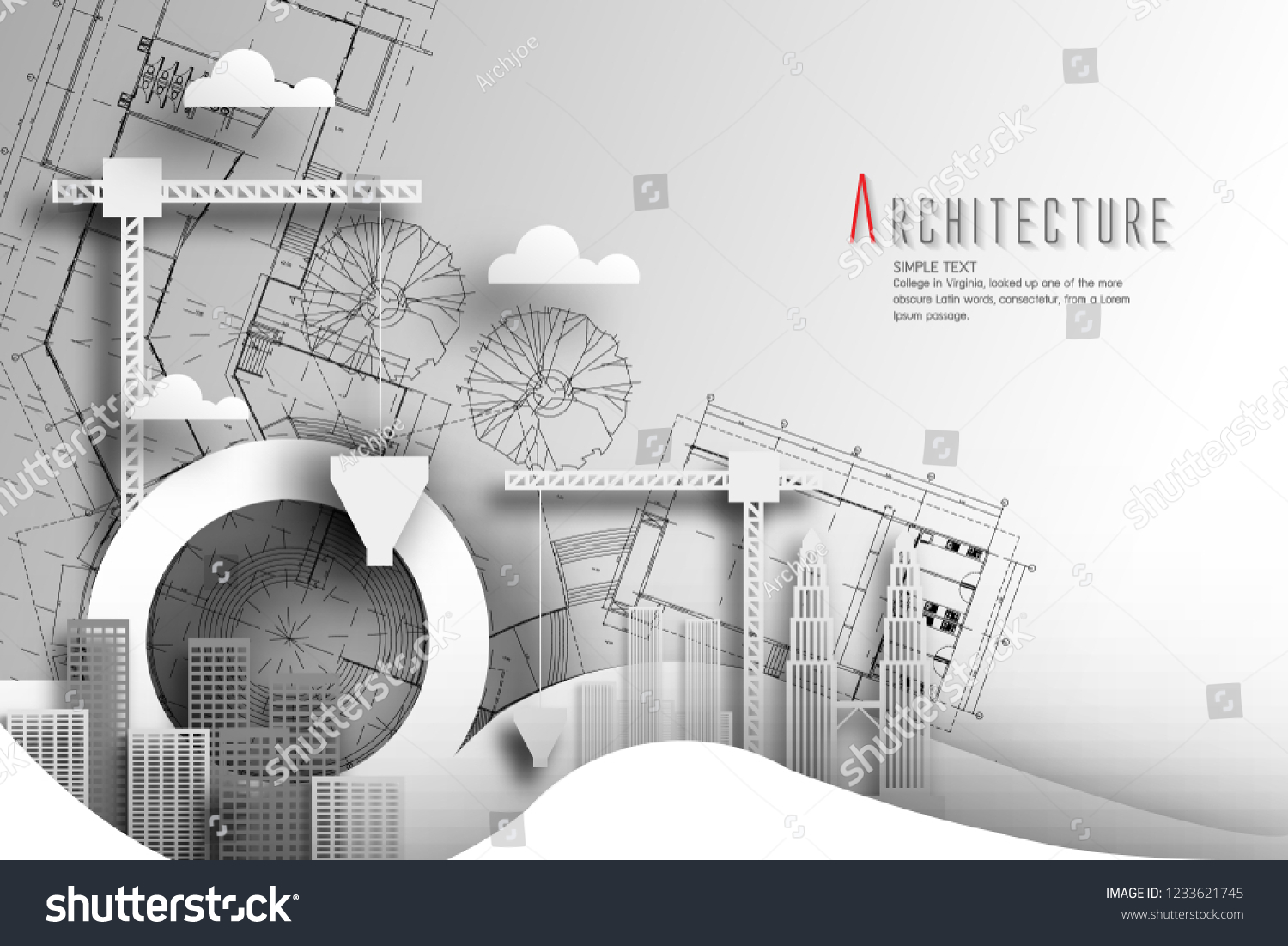 Architecture of eco and world environment day with Blueprint background.paper art style. #1233621745