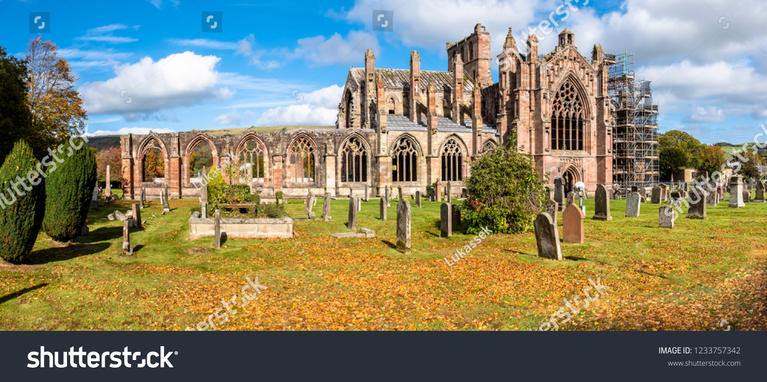 Melrose Abbey ruins in autumn - Scottish Borders - United Kingdom #1233757342