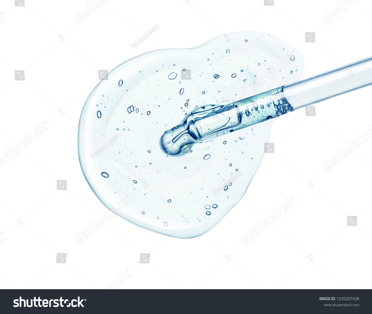 Liquid gel or serum on a screen of microscope white isolated background #1235207428