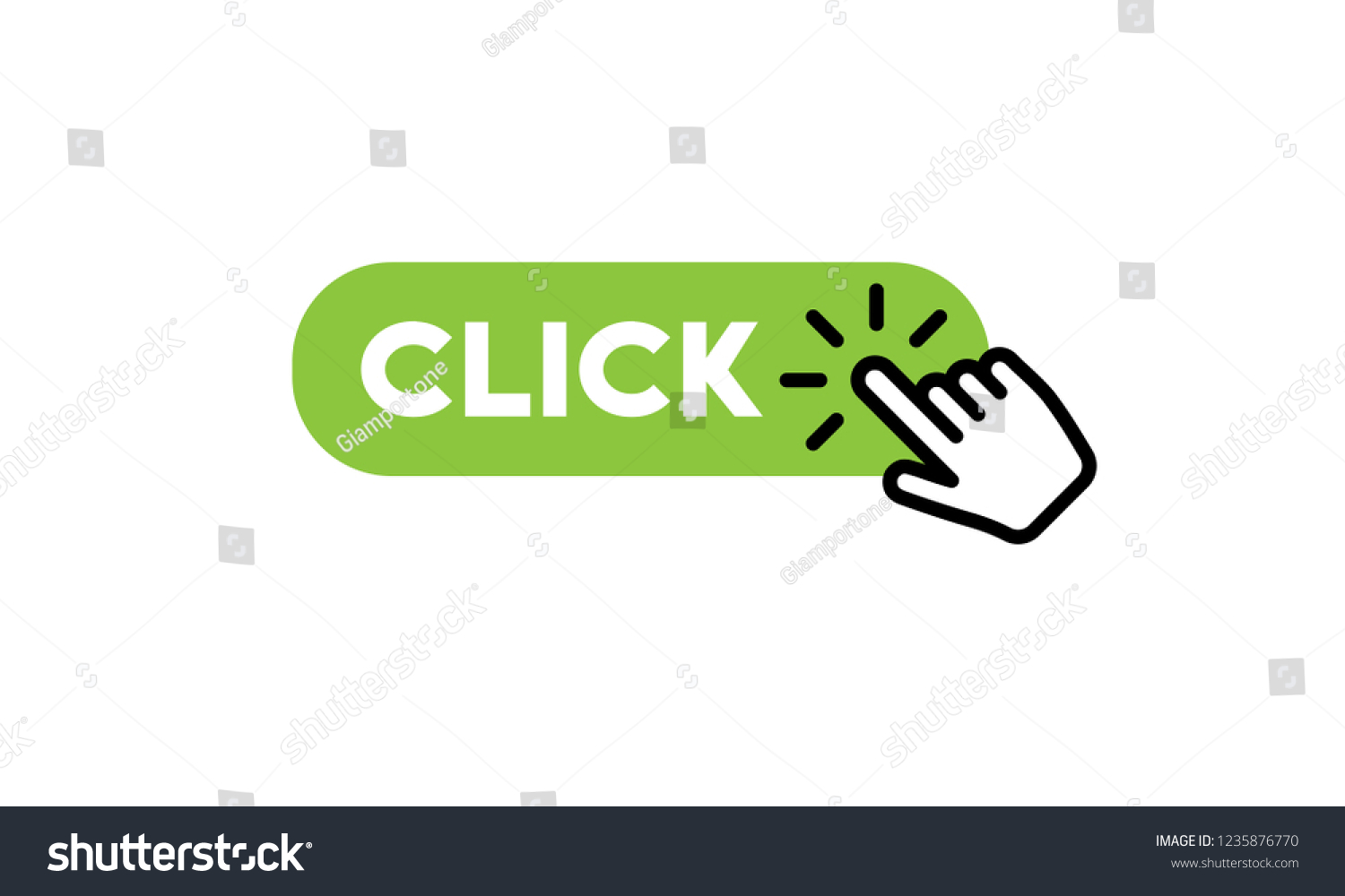 Clicking hand icon on click here button - Royalty Free Stock Vector ...