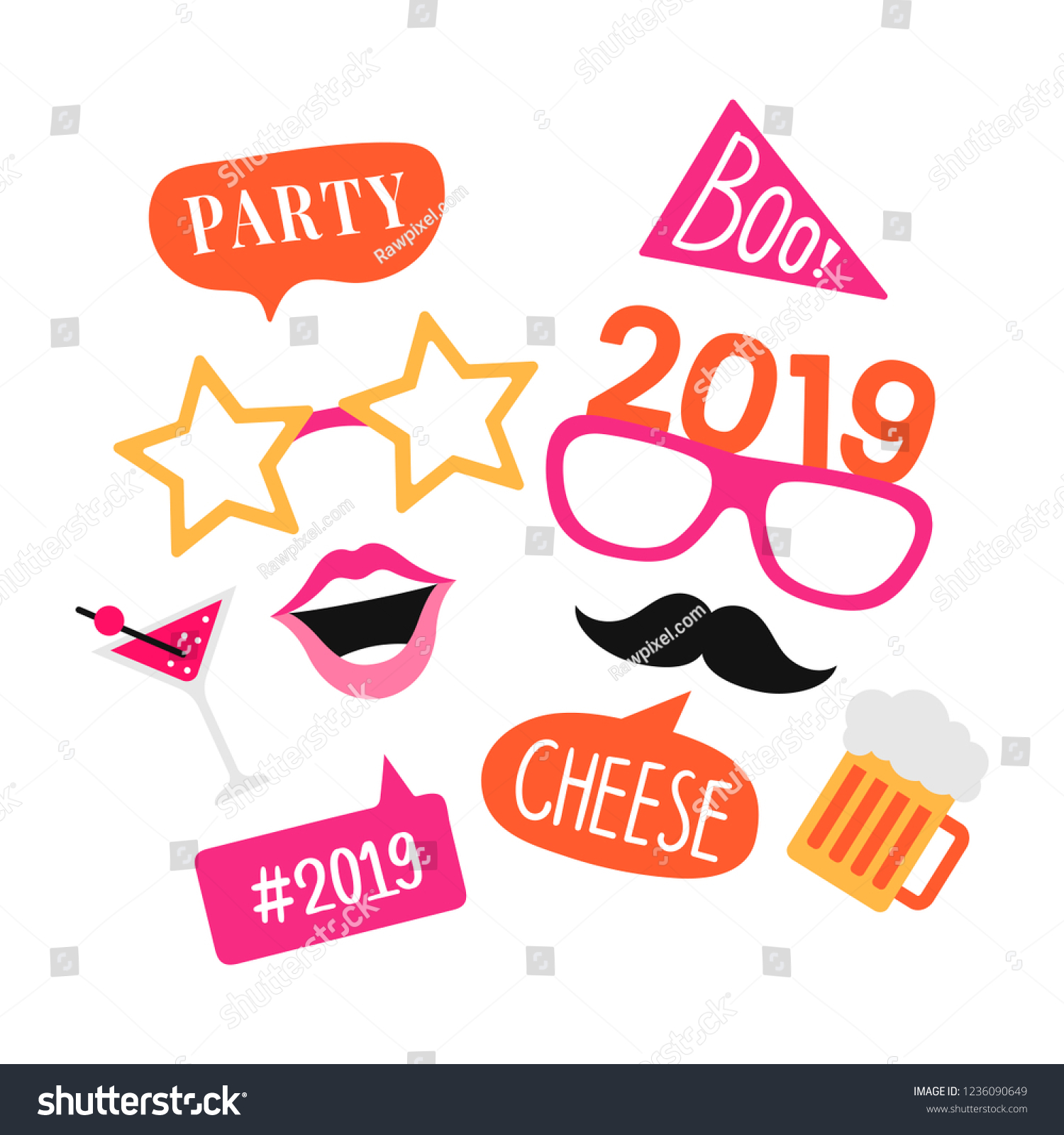 Party Photo Booth Props Vector - Royalty Free Stock Vector 1236090649 ...