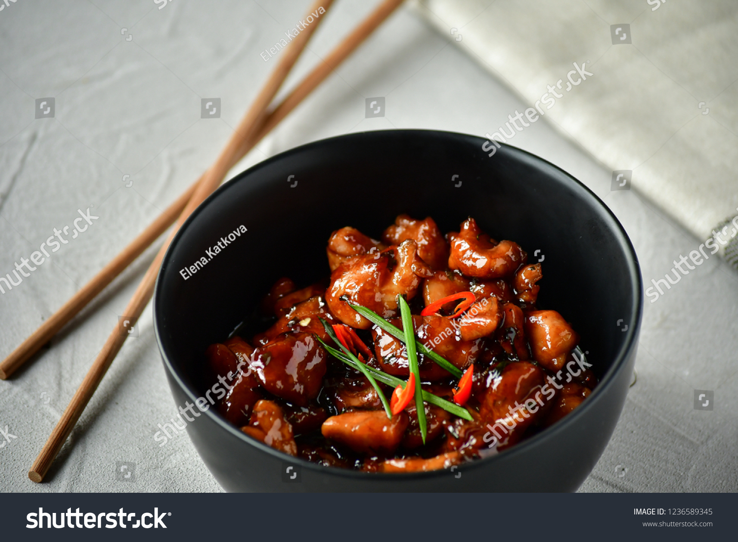 spicy chicken in sweet and sour sauce with chili pepper, Asian cuisine, Chinese cuisine, Thai cuisine, soy sauce #1236589345
