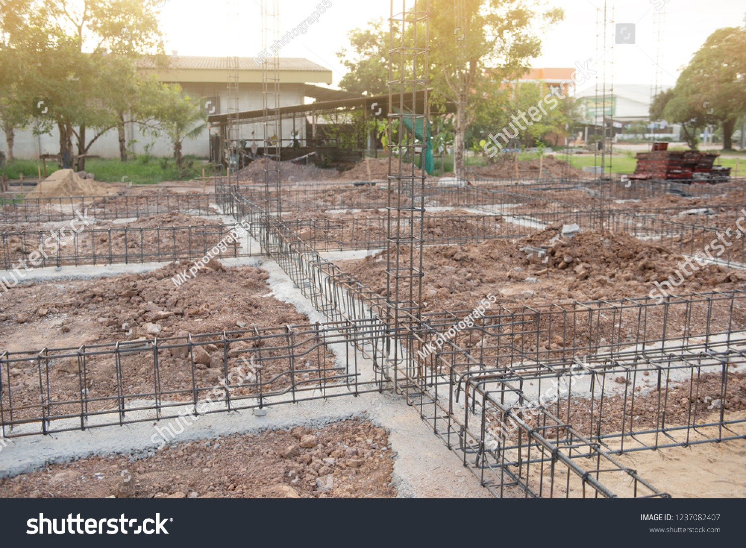 construction of reinforced concrete foundation beam for ground beam. #1237082407