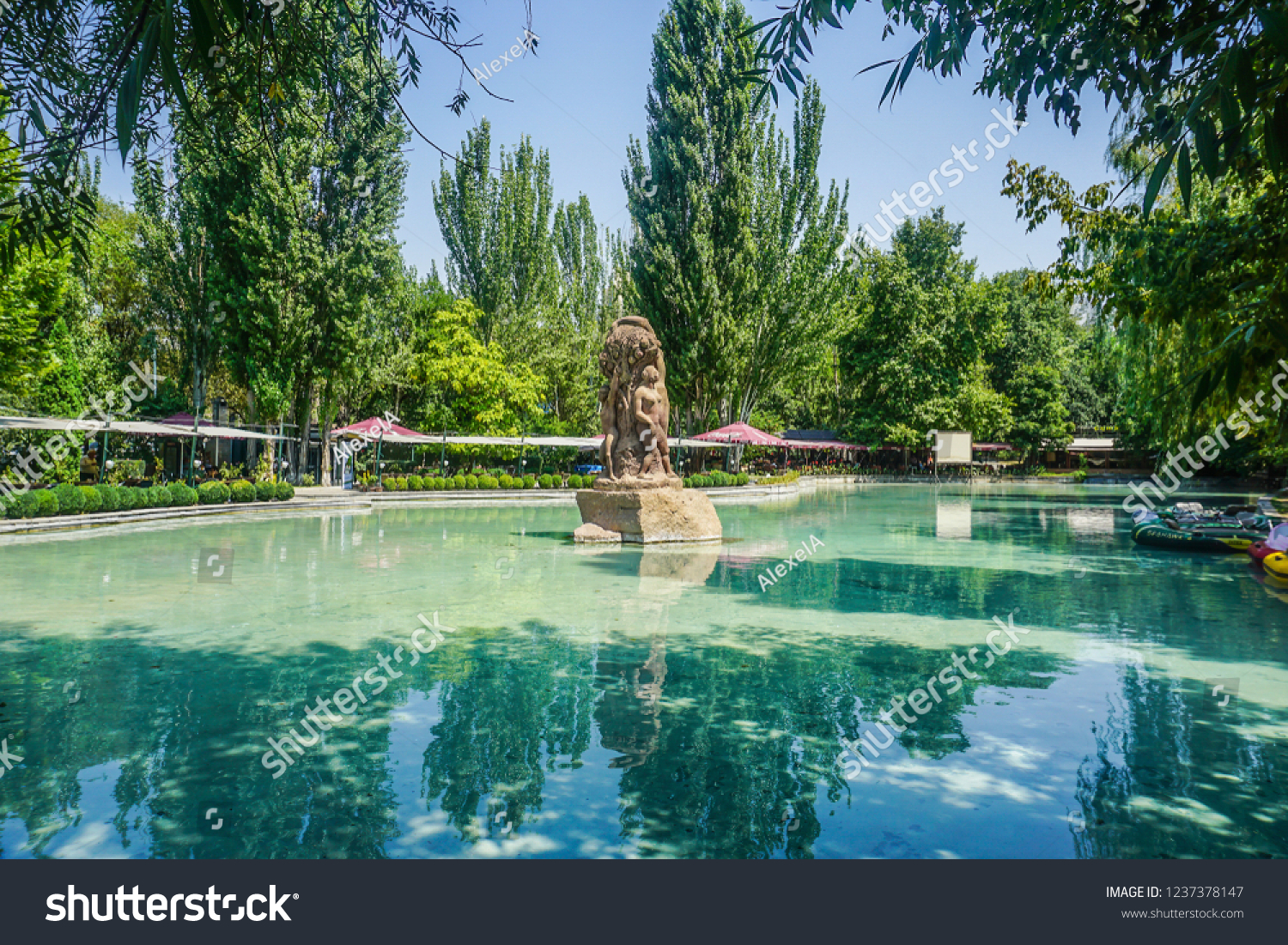 Yerevan Ohakadzev Park Pond Statue Showing Some People #1237378147