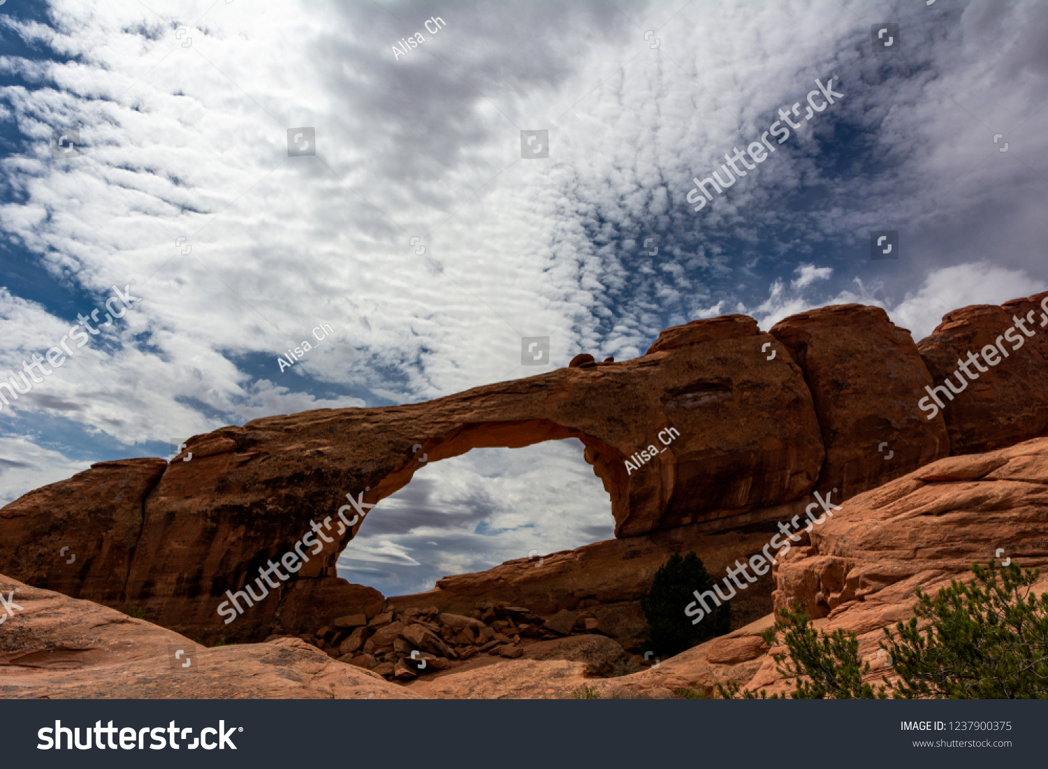 Arches National Park, Utah, USA. Skyline Arch. Skyline Arch sits high atop the rocks of the Devils Garden, visible from many areas of the park. #1237900375