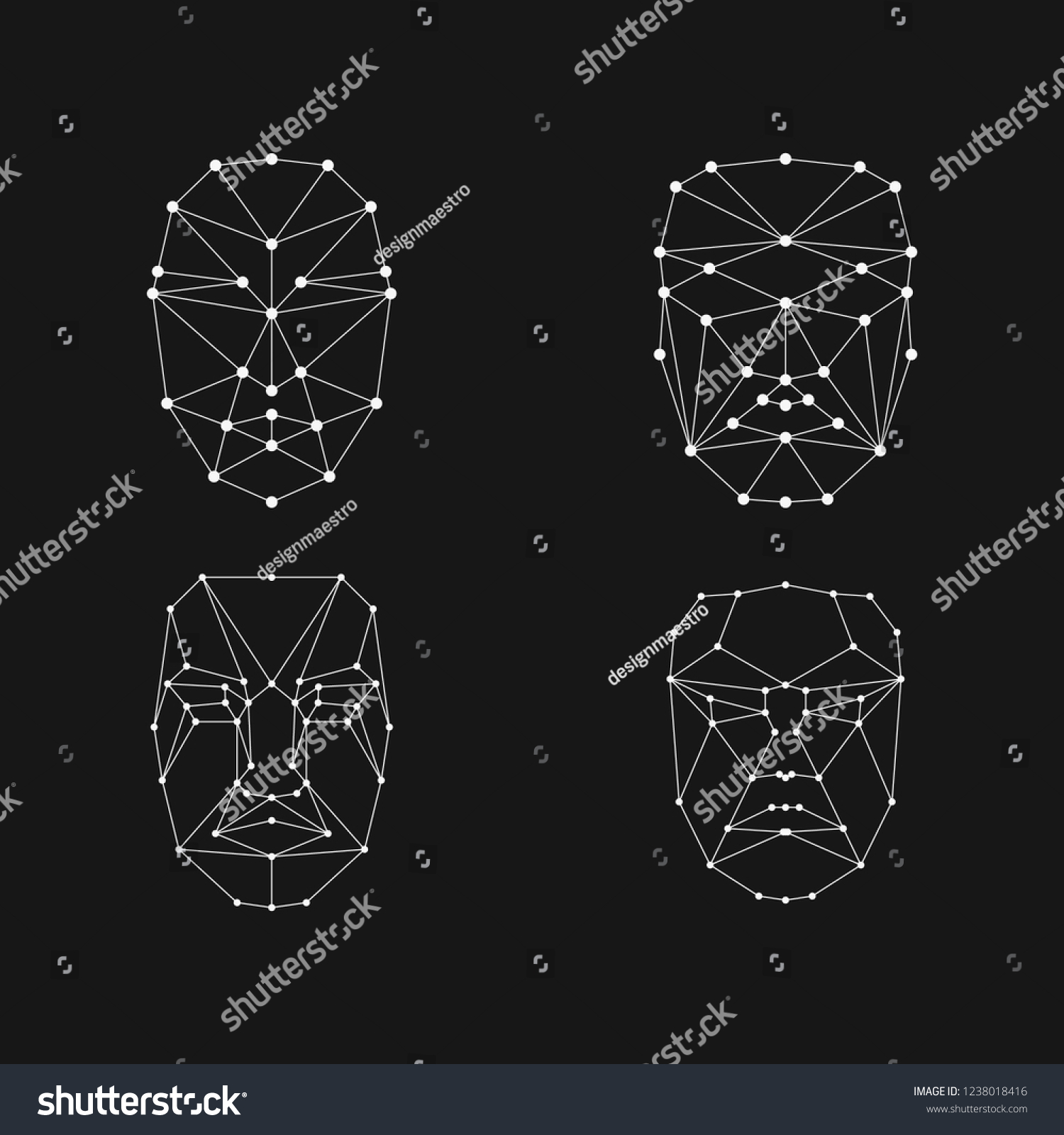 face recognition grid set . Face id mesh  #1238018416
