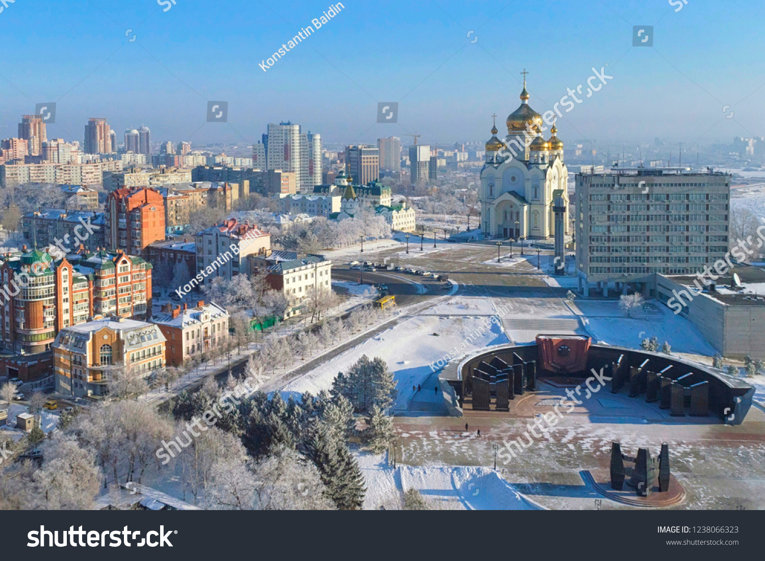 Winter day in Khabarovsk. Glory square.
Transfiguration Cathedral. Far East, Russia. #1238066323