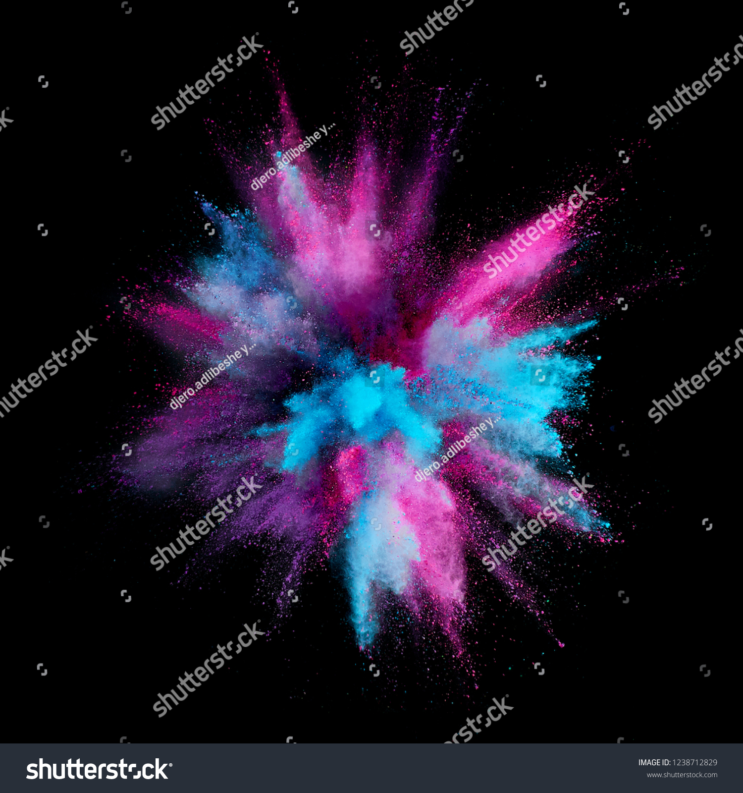 Colored powder explosion. Abstract closeup dust on backdrop. Colorful explode. Paint holi #1238712829