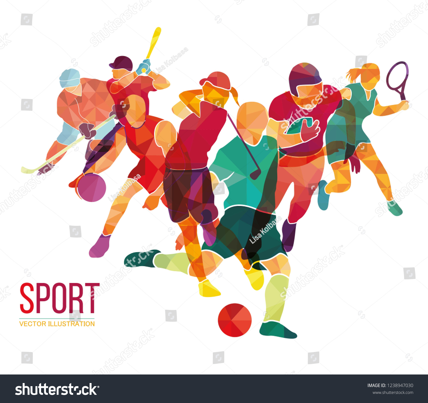 	
Color sport background. Football, basketball, hockey, box, golf, tennis. Vector illustration #1238947030