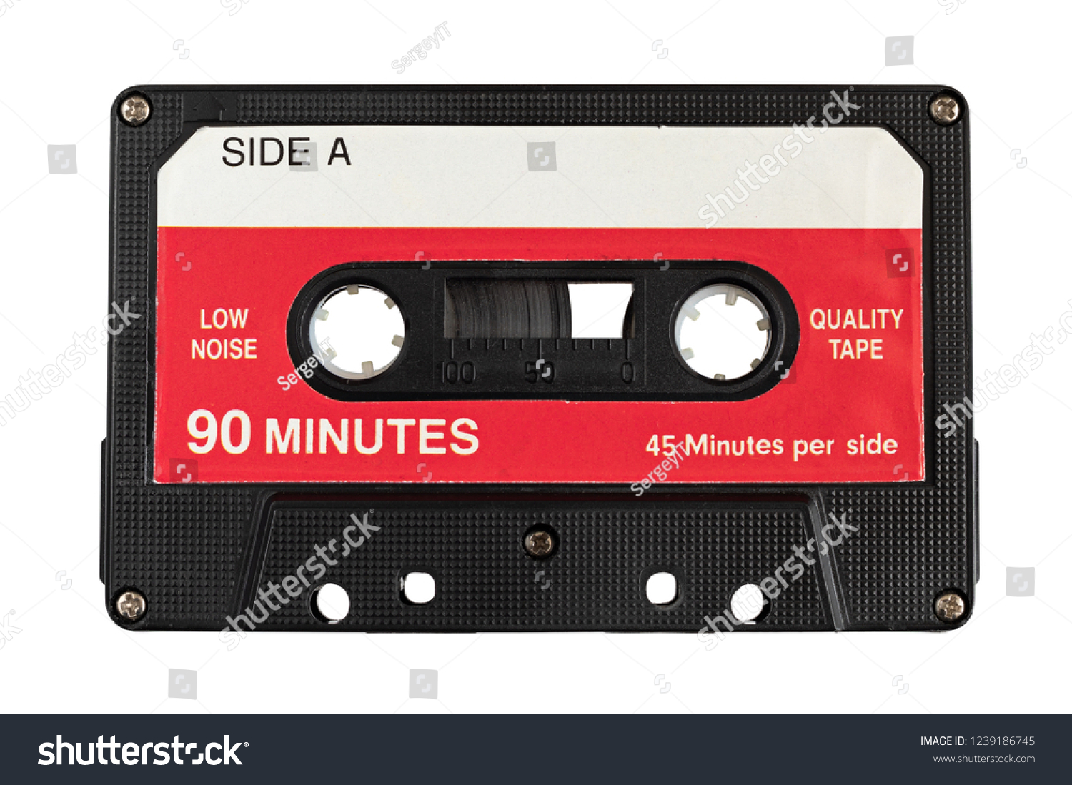 Audio cassette tape isolated, red and white colors #1239186745