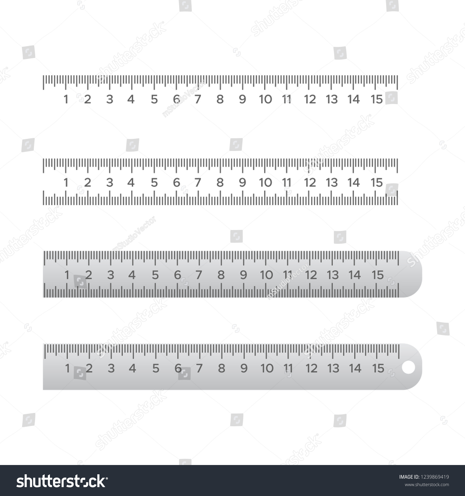 Metallic school rulers. Ruler centimeter, millimeter, decimeter illustration #1239869419