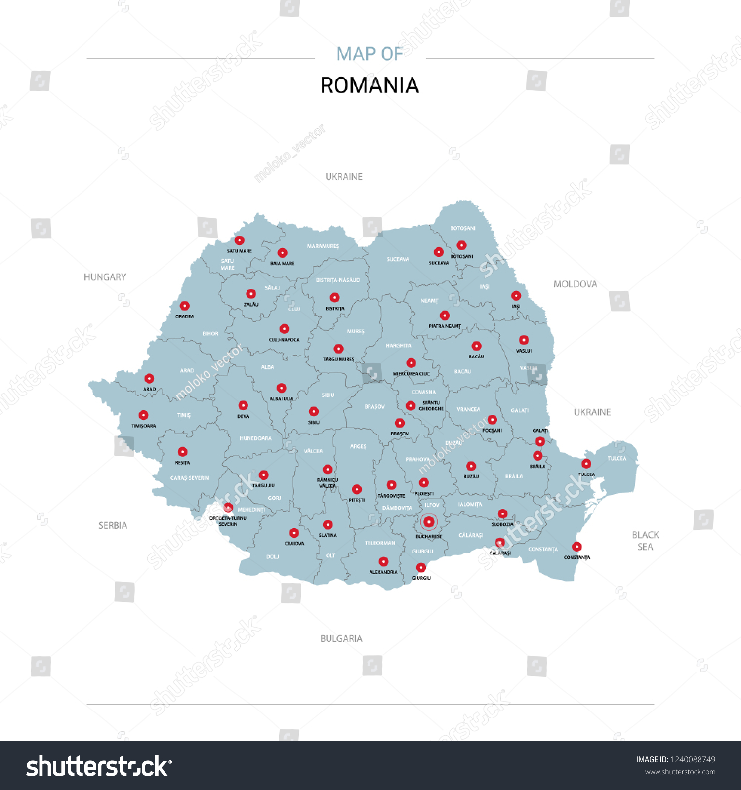 Romania Vector Map. Editable Template With - Royalty Free Stock Vector ...